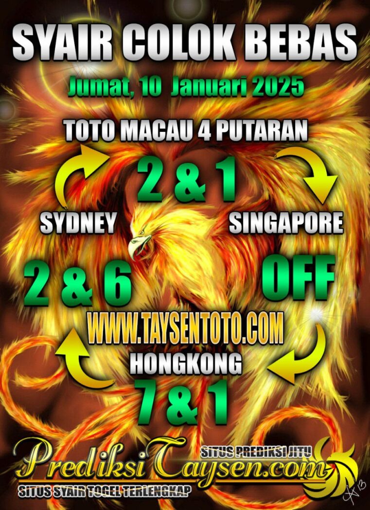 Syair Colok Bebas Hongkong lotto hari ini Jumat, 10 Januari 2025