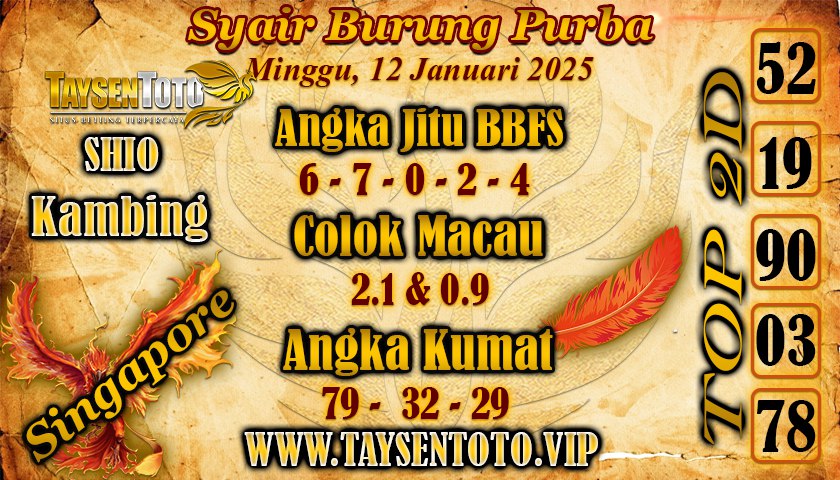 Syair Burung Purba SGP Hari Minggu, 12 Januari 2025