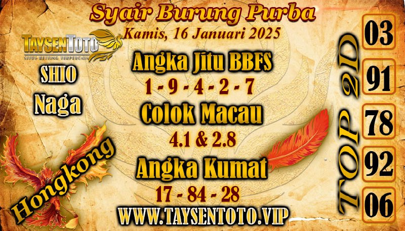 Syair Burung Purba HK Hari Kamis, 16 Januari 2025