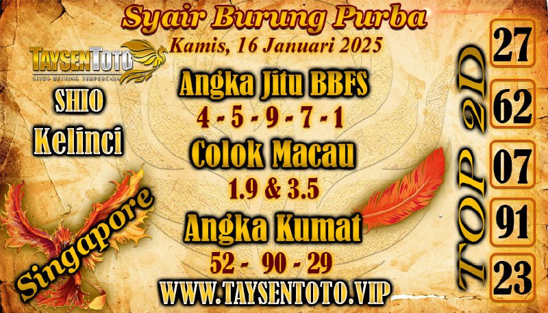 Syair Burung Purba SGP Hari Kamis, 16 Januari 2025