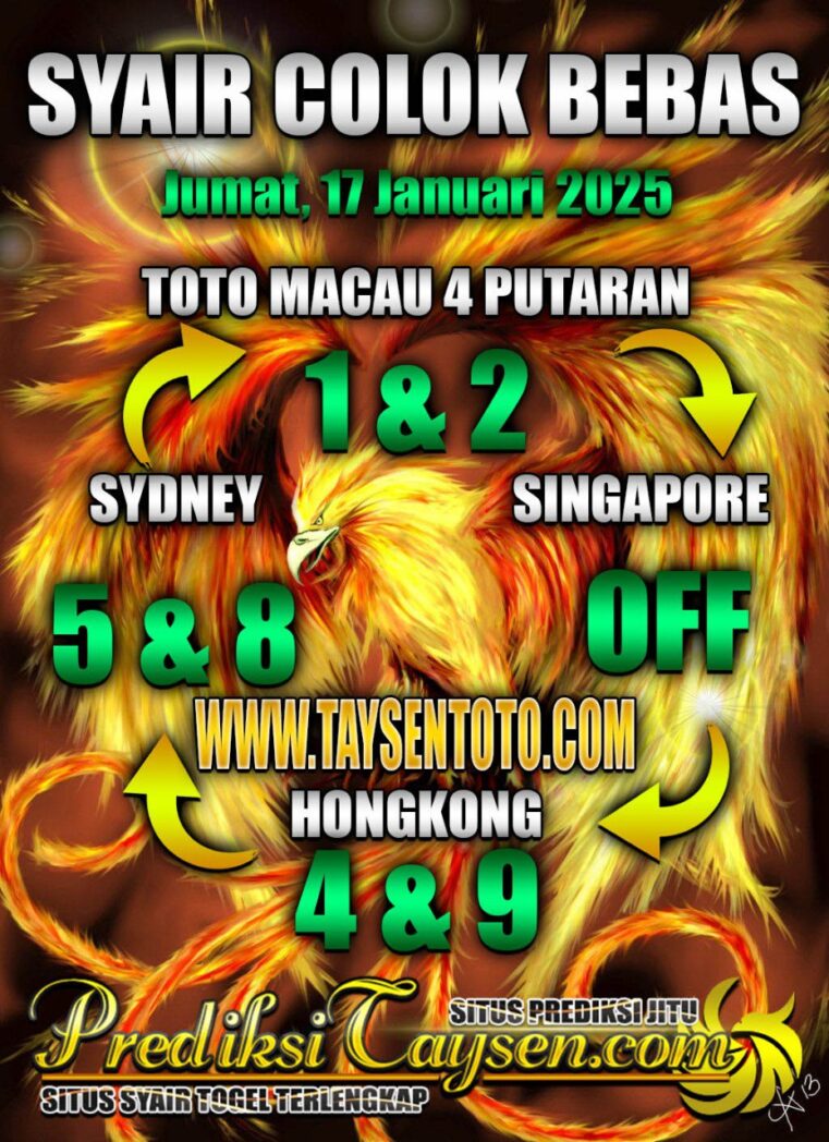 Syair Colok Bebas Hongkong lotto hari ini Jumat, 17 Januari 2025