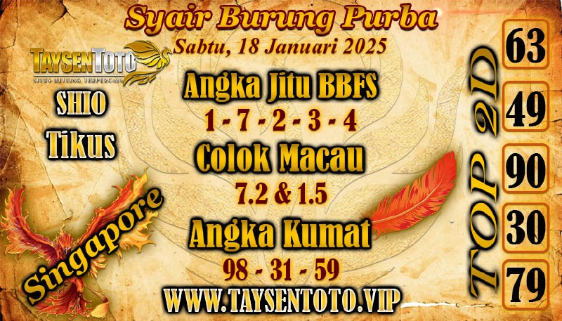 Syair Burung Purba SGP Hari Sabtu, 18 Januari 2025