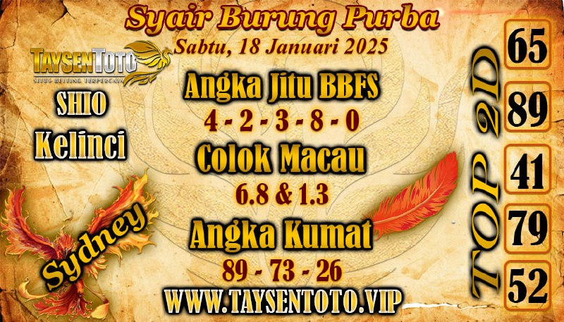 Syair Burung Purba Sydney Hari ini Sabtu, 18 Januari 2025