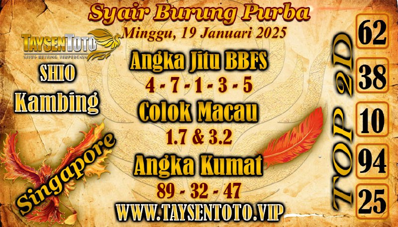 Syair Burung Purba SGP Hari Minggu, 19 Januari 2025