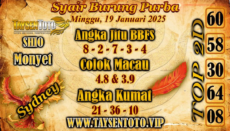 Syair Burung Purba Sydney Hari ini Minggu, 19 Januari 2025