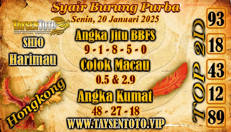 Syair Burung Purba HK Hari Senin, 20 Januari 2025