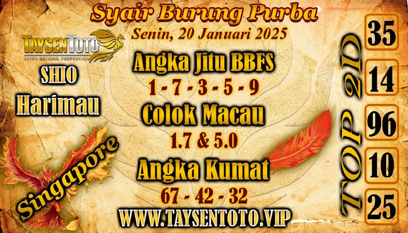 Syair Burung Purba SGP Hari Senin, 20 Januari 2025