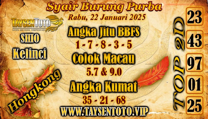 Syair Burung Purba HK Hari Rabu, 22 Januari 2025