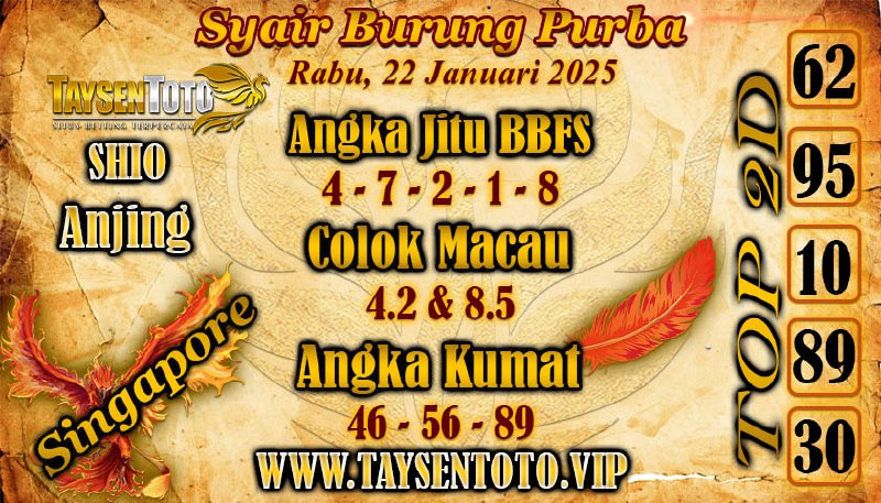 Syair Burung Purba SGP Hari Rabu, 22 Januari 2025