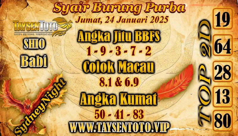 Syair Burung Purba SydneyNight Hari ini Jumat, 24 Januari 2025