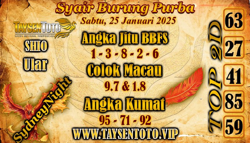 Syair Burung Purba SydneyNight Hari ini Sabtu, 25 Januari 2025