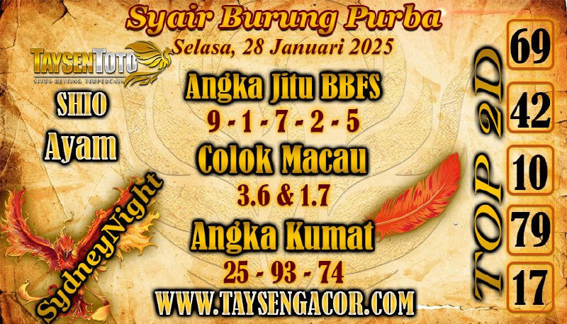 Syair Burung Purba SydneyNight Hari ini Selasa, 28 Januari 2025