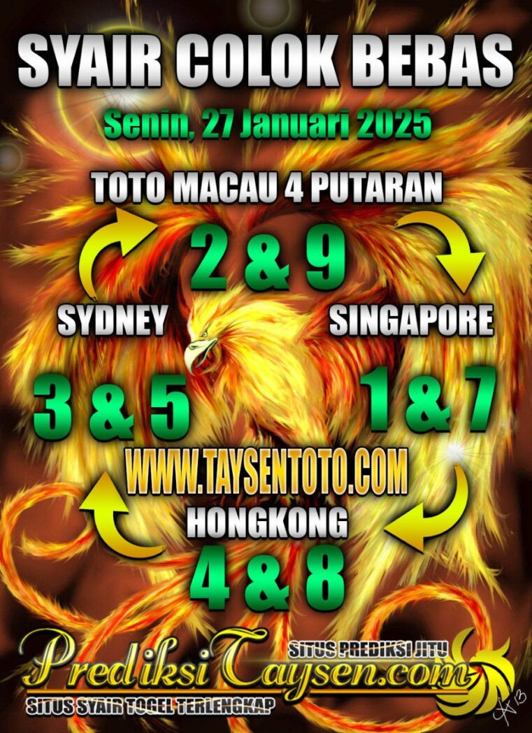 Syair Colok Bebas Hongkong lotto hari ini Senin, 27 Januari 2025