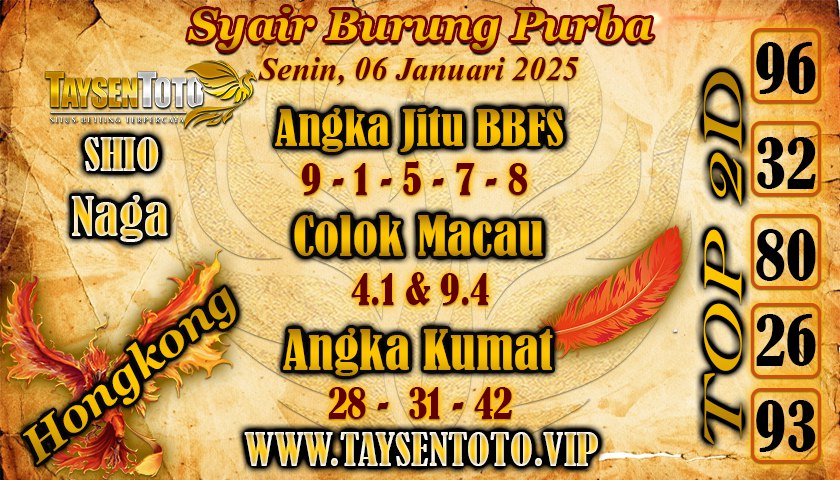 Syair Burung Purba HK Hari Senin, 06 Januari 2025