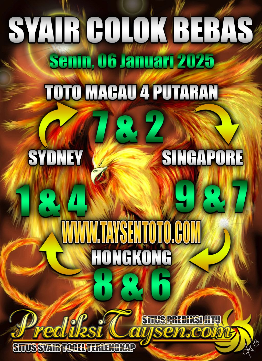 Syair Colok Bebas Hongkong lotto hari ini Senin, 06 Januari 2025