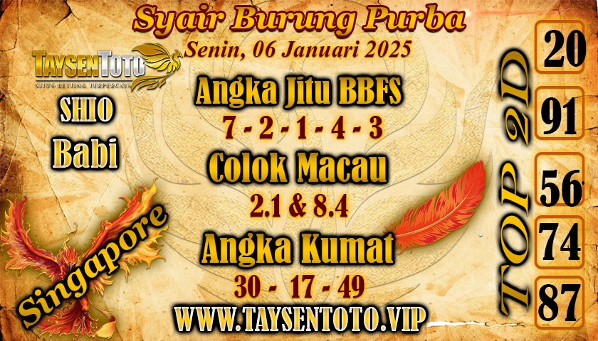 Syair Burung Purba SGP Hari Senin, 06 Januari 2025