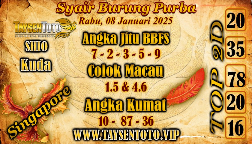 Syair Burung Purba SGP Hari Rabu, 08 Januari 2025