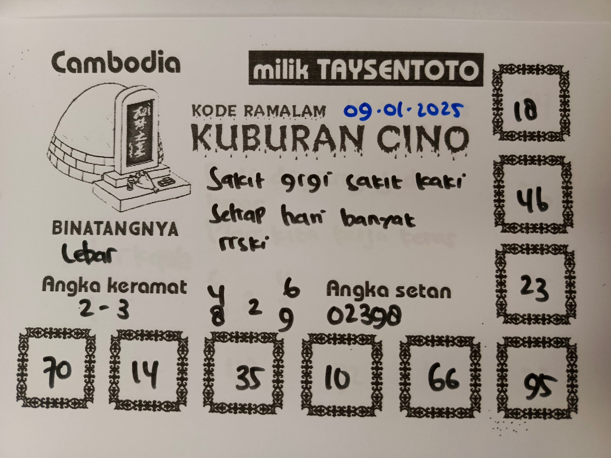 Syair Kuburan Cino Cambodia Hari Ini Kamis, 09 Januari 2025