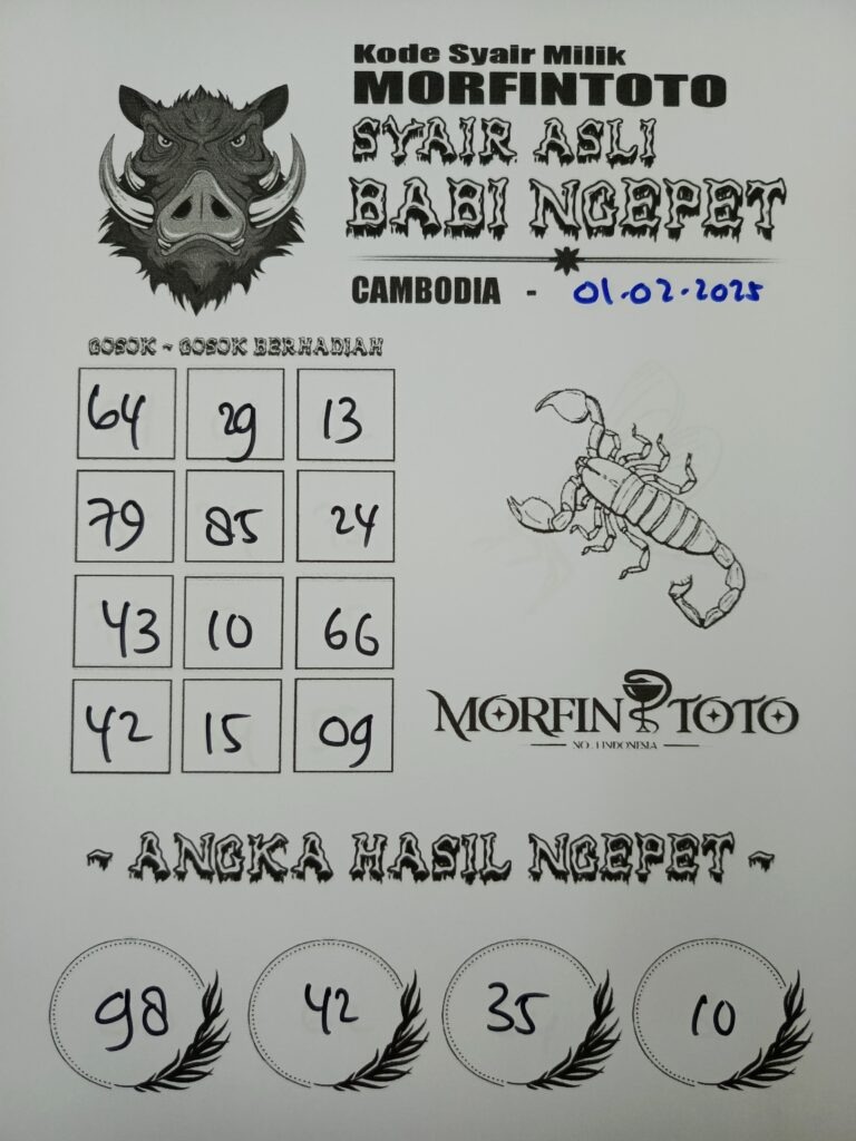 Syair Babi Ngepet Cambodia Hari Ini Sabtu, 01 Februari 2025