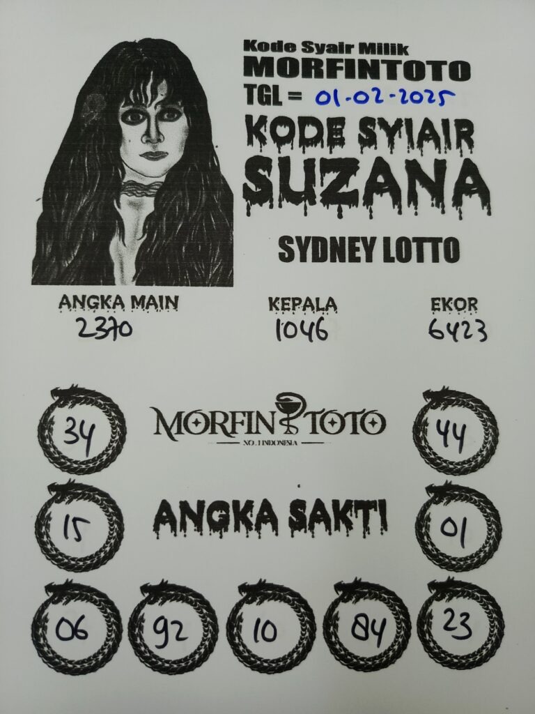 Syair Suzana Sydney Lotto hari ini Sabtu, 01 Februari 2025