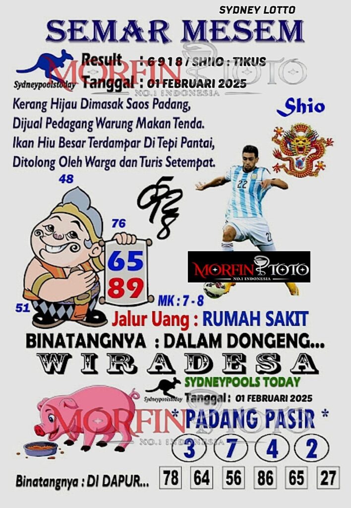 Syair Semar Mesem Sydney Lotto hari ini Sabtu, 01 Februari 2025