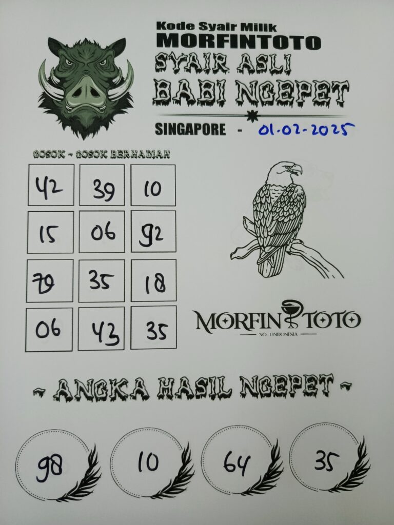 Syair Babi Ngepet Singapore Pools hari ini Sabtu, 01 Februari 2025