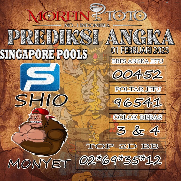 Prediksi Singapore Pools hari ini Sabtu, 01 Februari 2025