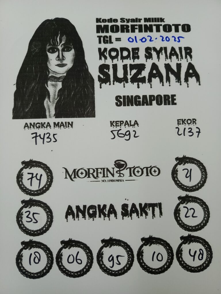 Syair Suzana Singapore Pools hari ini Sabtu, 01 Februari 2025