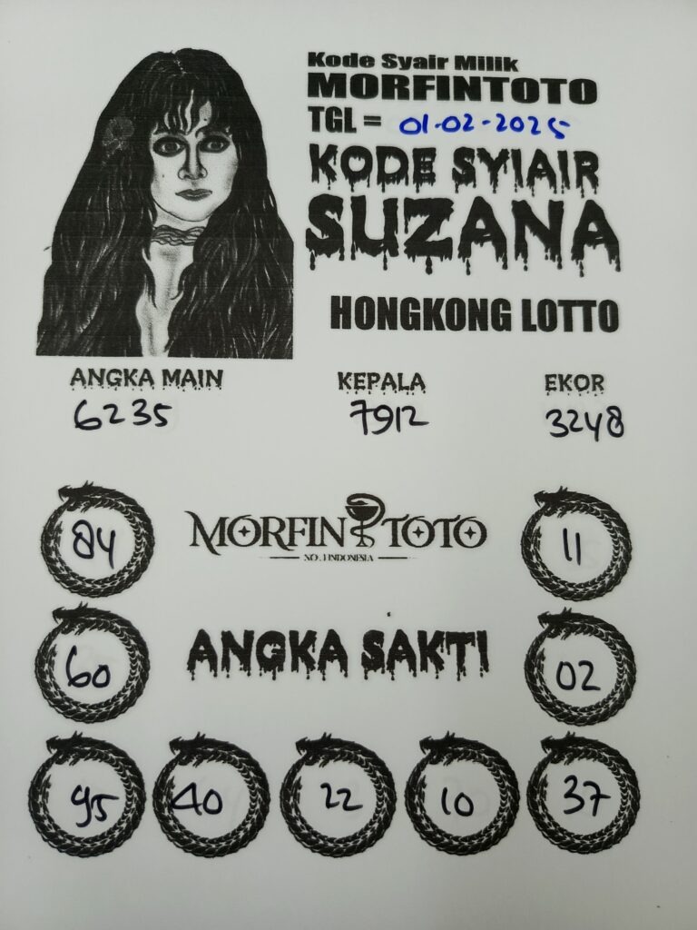 Syair Suzana Hongkong Lotto hari ini Sabtu, 01 Februari 2025