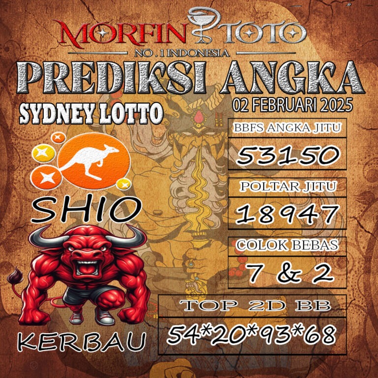 Prediksi Sydney Lotto hari ini Minggu, 02 Februari 2025