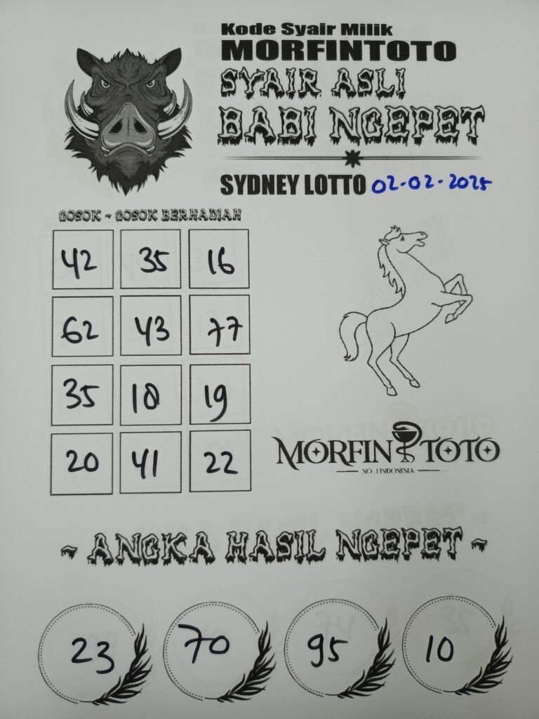 Syair Babi Ngepet Sydney Lotto hari ini Minggu, 02 Februari 2025