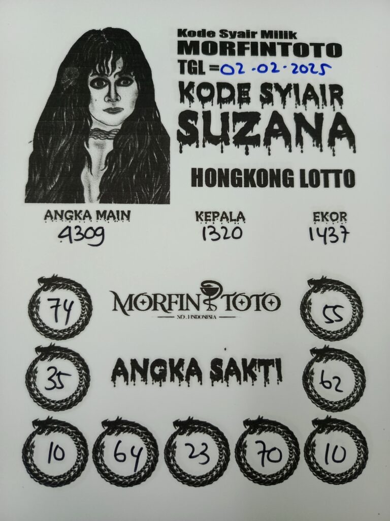 Syair Suzana Hongkong Lotto hari ini Minggu, 02 Februari 2025