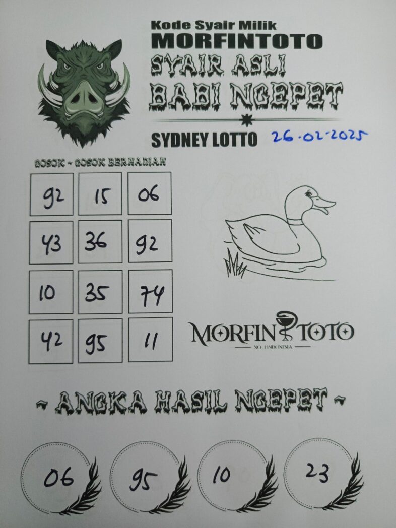 Syair Togel Babi Ngepet  Sydney Lotto, Rabu 26 Februari 2025