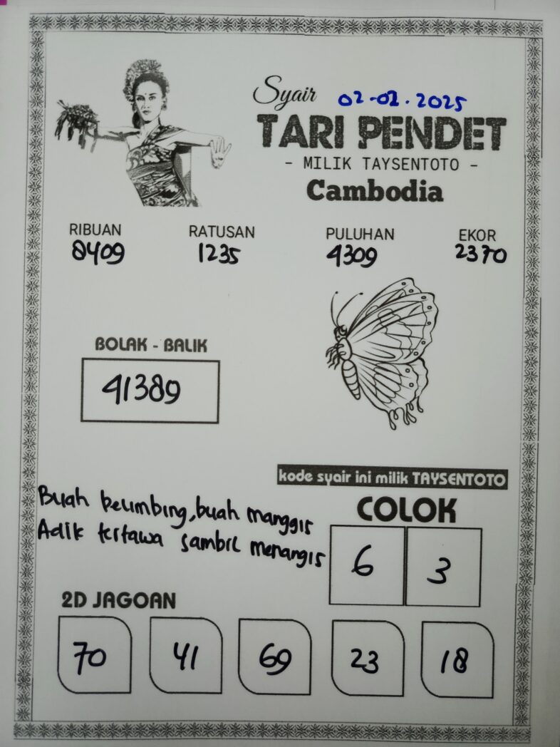 Syair Tari Pendet Cambodia Hari Ini Minggu, 02 Februari 2025