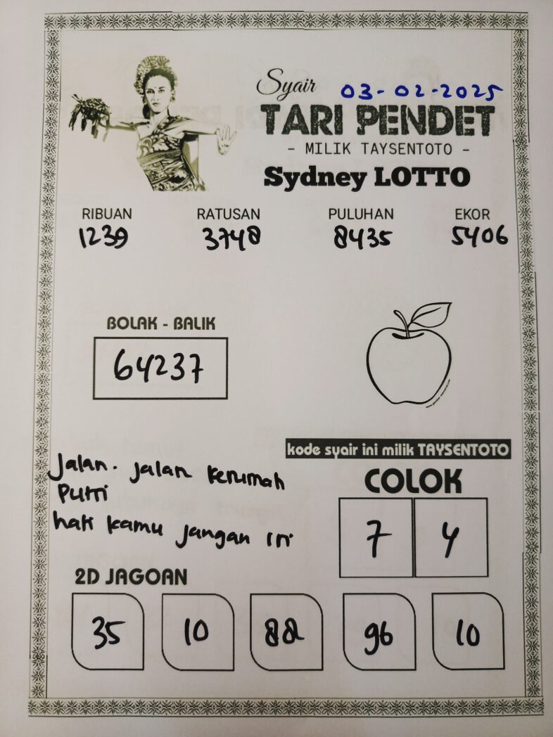 Syair Tari Pendet Sydney Hari ini Senin, 03 Februari 2025