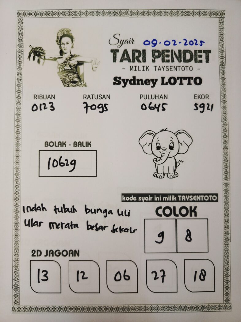 Syair Tari Pendet Sydney Hari ini Minggu, 09 Februari 2025