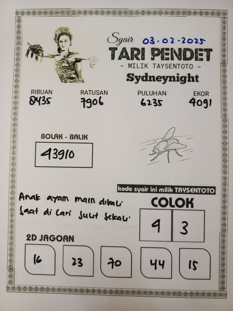 Syair Tari Pendet SydneyNight Hari ini Minggu, 02 Februari 2025