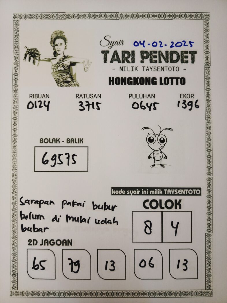 Syair Tari Pendet HK Hari Selasa, 04 Februari 2025