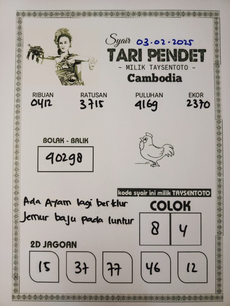 Syair Tari Pendet Cambodia Hari Ini Senin, 03 Februari 2025