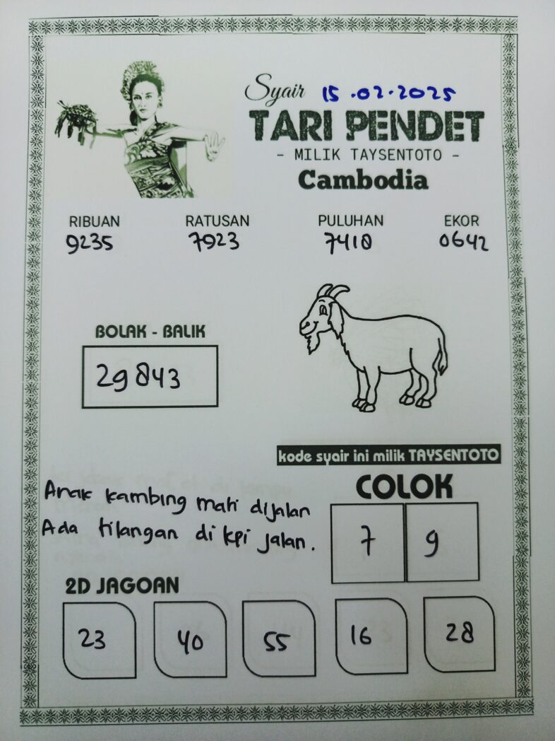 Syair Tari Pendet Cambodia Hari Ini Sabtu, 15 Februari 2025