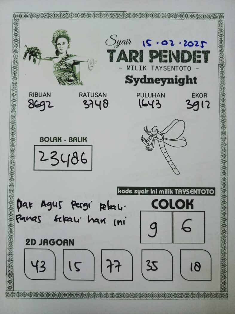 Syair Tari Pendet SydneyNight Hari ini Sabtu, 15 Februari 2025