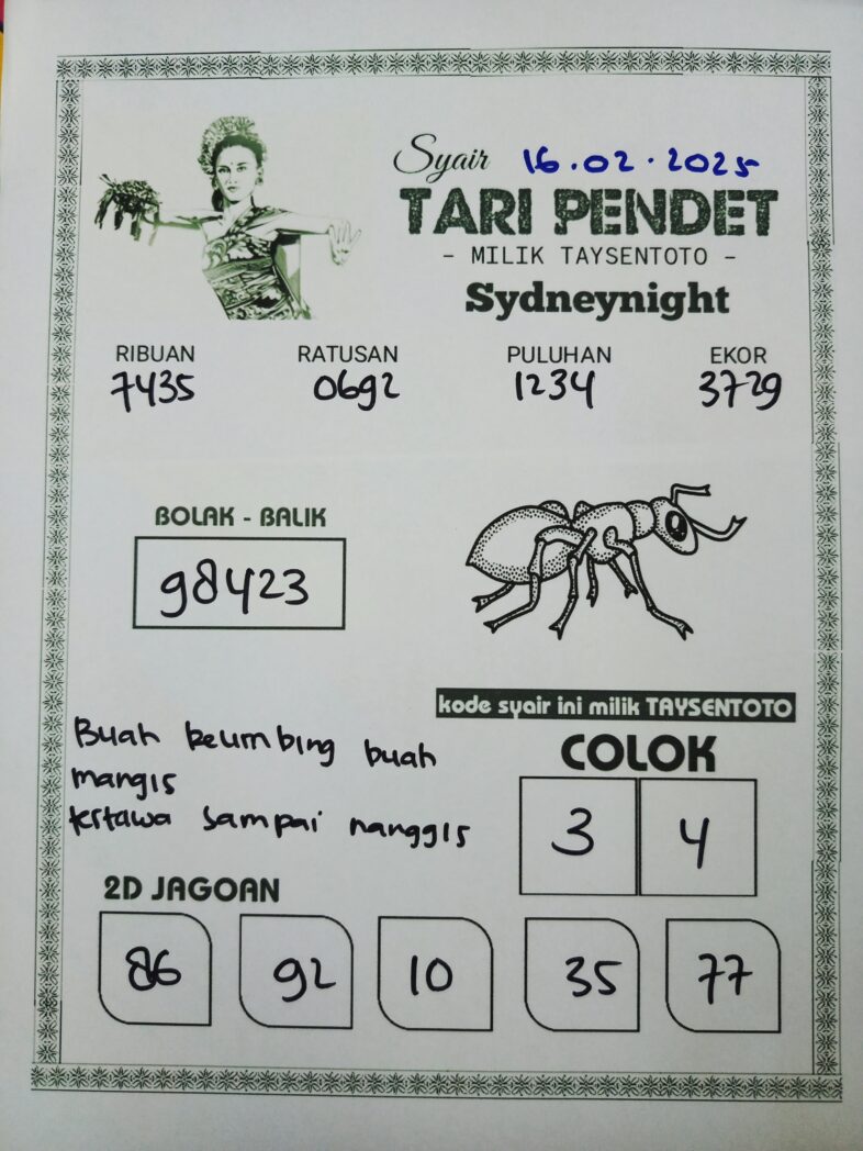 Syair Tari Pendet SydneyNight Hari ini Minggu, 16 Februari 2025