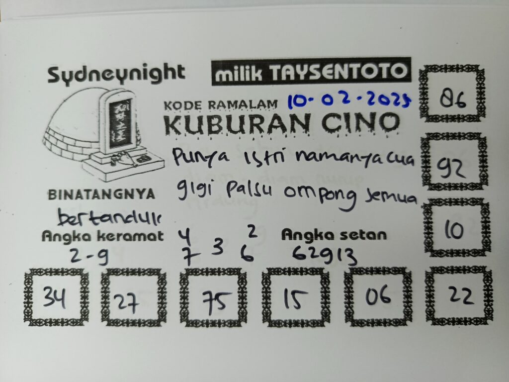 Syair Kuburan Cino SydneyNight Hari ini Senin,10 Februari 2025