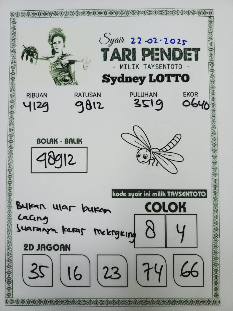 Syair Tari Pendet Sydney Hari ini Sabtu, 22 Februari 2025