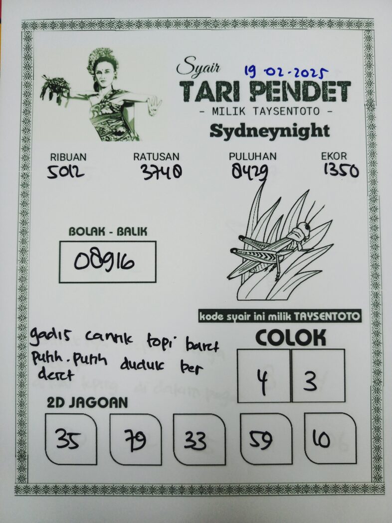 Syair Tari Pendet SydneyNight Hari ini Rabu, 19 Februari 2025