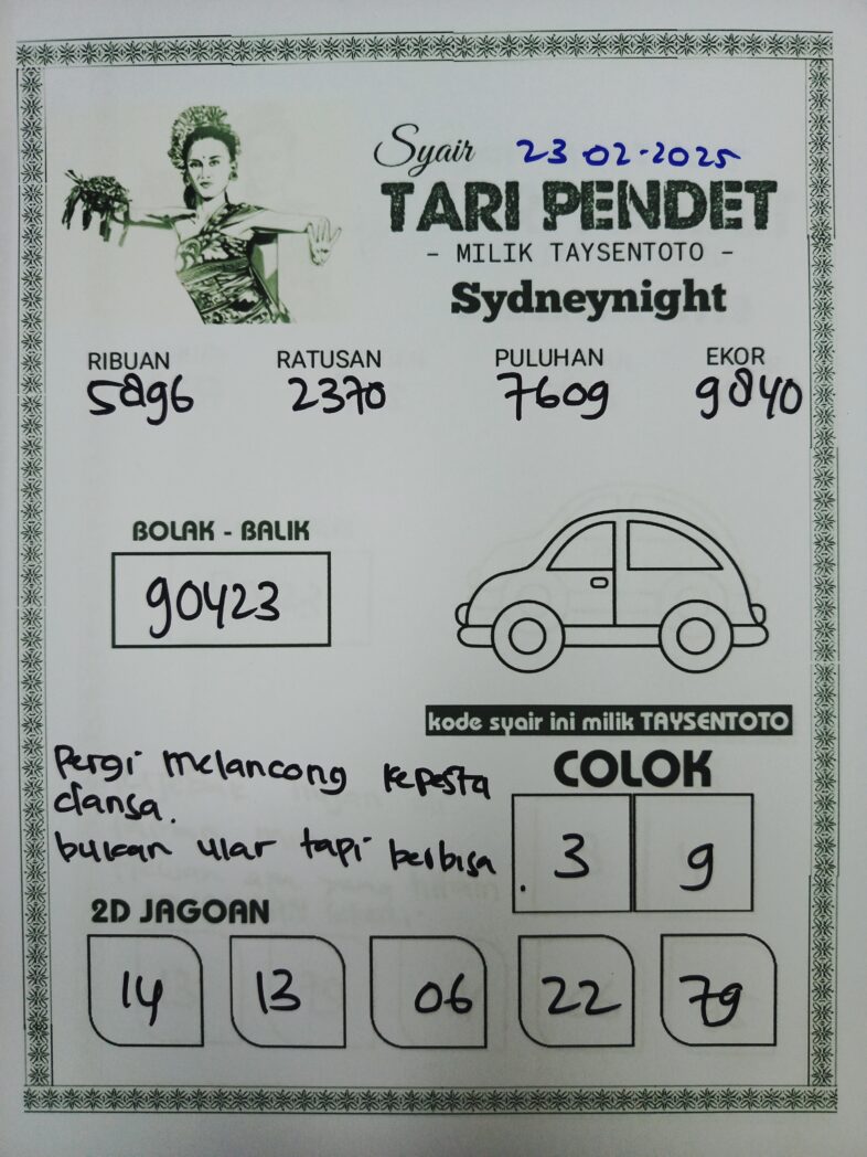 Syair Tari Pendet SydneyNight Hari ini Minggu, 23 Februari 2025