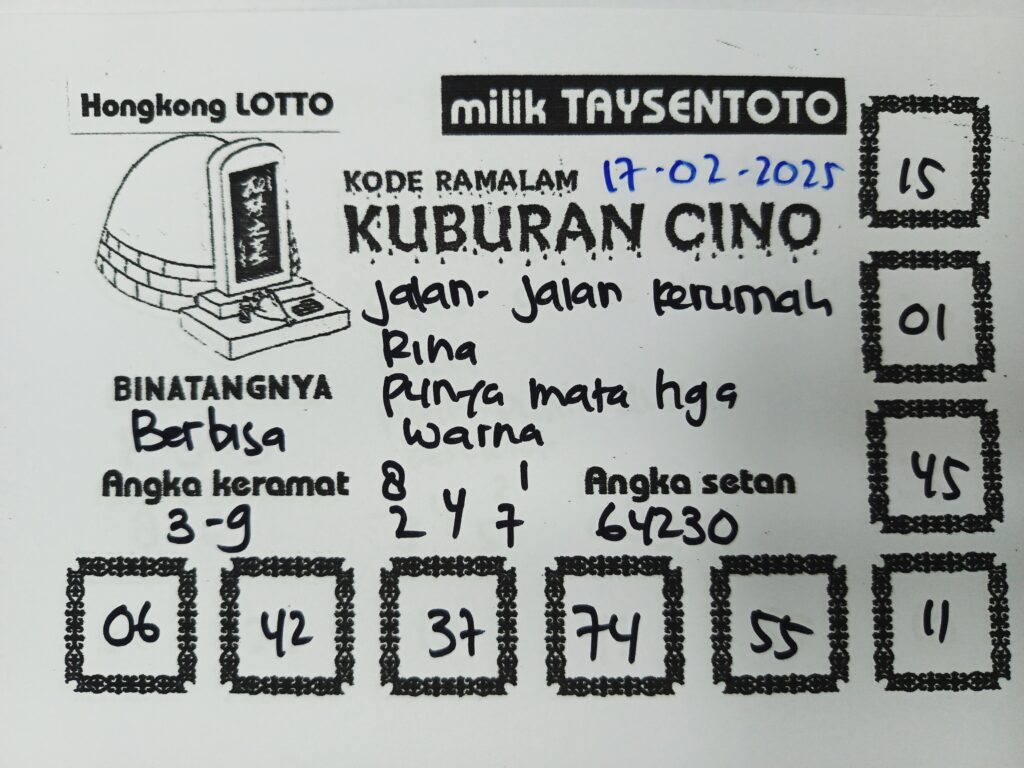 Syair Kuburan Cino HK Hari Senin, 17 Februari 2025