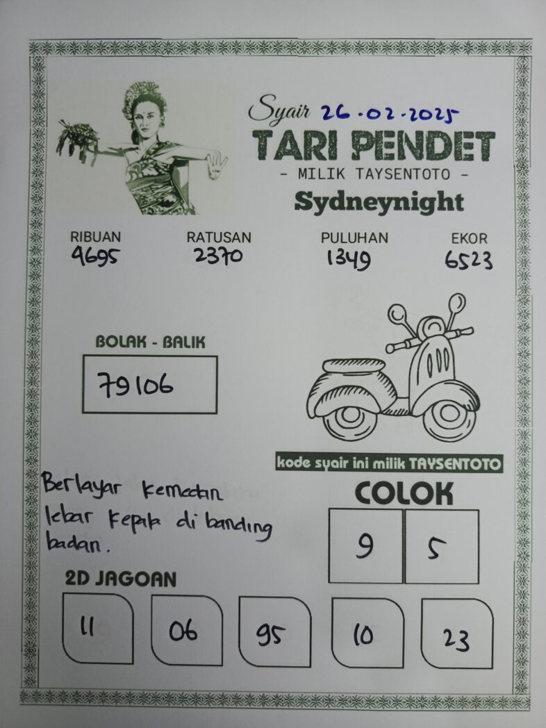 Syair Tari Pendet SydneyNight Hari ini Rabu, 26 Februari 2025