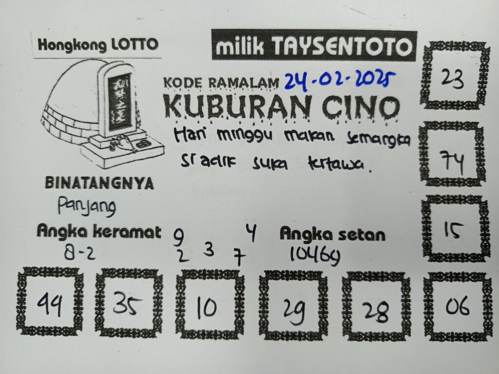 Syair Kuburan Cino HK Hari Senin, 24 Februari 2025