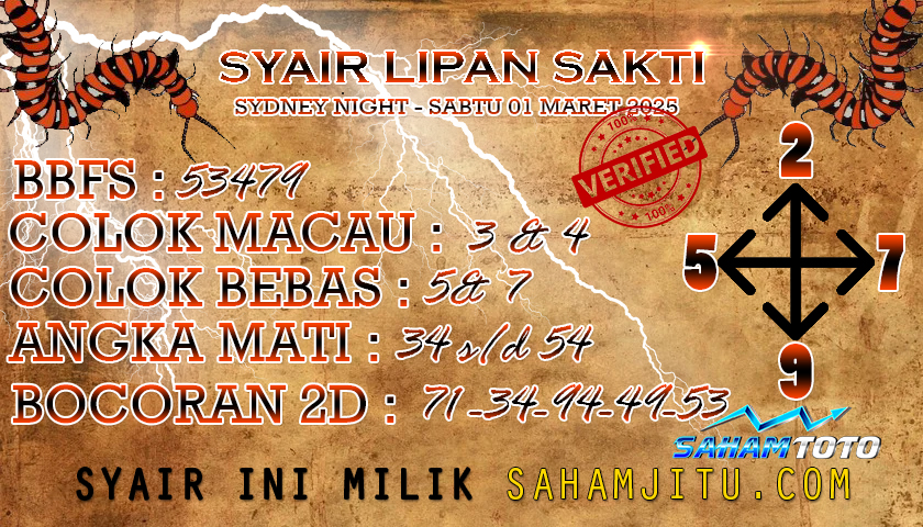 Syair Lipan Sakti SYDNEY Night Jumat 01 Maret 2025